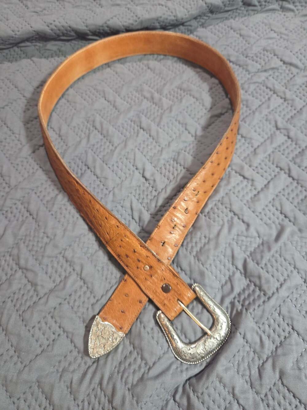 Montague Boot Co. Western Belt Size 38 Brown Genuine Ostrich Leather